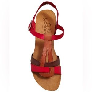 New YOKONO leather sandals ‘Made in Spain’ strappy festival summer red wedge ❤️